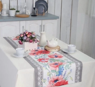 Доріжка ранер з натуральної тканини Handmade Маки