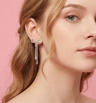 Сережки-бантики зі стразами "Crystal Ribbon" Honey Fashion Accessories золотистий (12057)