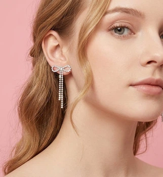 Сережки-бантики зі стразами "Crystal Ribbon" Honey Fashion Accessories сріблястий (12057)