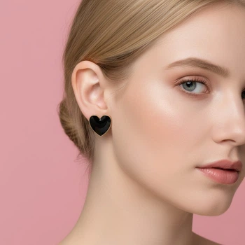 Сережки-сердечка "Night Heart" Honey Fashion Accessories чорний (12089)