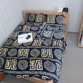 Постільна білизна KoTetextile плюшева велюрова євро 200-220 см 50-70 2шт тотем темно-синій