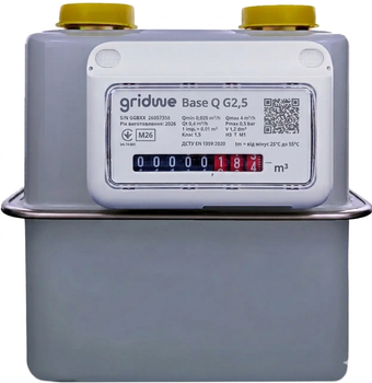 Счётчик газа мембранный GridWe BaseQ G2.5, 110 мм, DN 20 мм (G 3/4), направление потока газа — справа налево.
