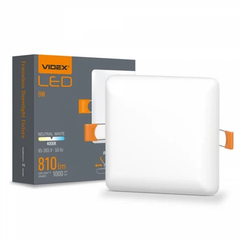 LED світильник безрамковий квадратний VIDEX VLE-DLFS-094 9W 4000K 220V