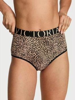 Котонові високі трусики-бриф Victoria's Secret Exploded Logo Cotton Modern Brief Panty M Леопардові 27245839