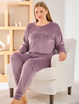Піжама жіноча Pijamoni 5XL велюрова лавандовий кофта зі штанами