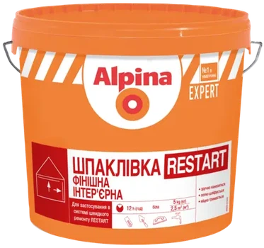Шпаклевка акриловая Alpina Expert Restart Шпаклевка финишная интерьерная Белая, 14кг