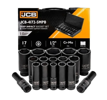 Набор глубоких ударных головок 1/2" JCB Tools JCB-4172-5MPB (10–36 мм, 17 ед.) в металлическом кейсе