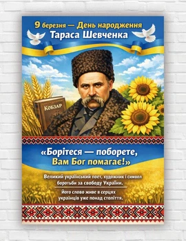 Патриотический плакат "Тарас Григорьевич Шевченко. Кобзарь" 110х75 см
