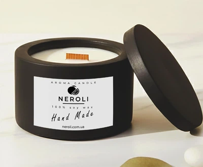 Аромасвеча соевая NEROLI Кровь Дракона 100 мл в гипсовом кашпо Elegance черная