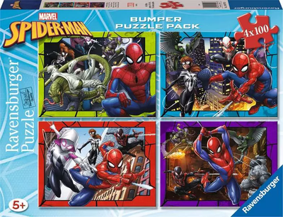 Zestaw puzzli Ravensburger Spiderman 4 x 100 elementów 12001076 (4005555010760)