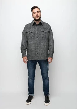 Мужское пальто в рубчик Herringbone 11Git-C Серый