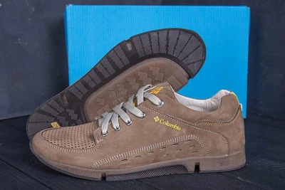 Мужские летние кроссовки Nubuck Beige - натуральная кожа с перфорацией 45