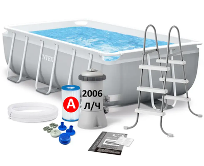Великий каркасний басейн Intex 26784 Prism Frame Rectangular Pool 300 х 175 х 80 см см на 3539 л з фільтром насосом та сходами