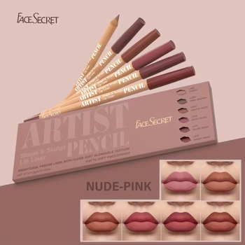 Набор карандашей для губ Face Secret Artist Pencil, 6 нюдовых оттенков. Стойкие карандаши для губ, коричневый