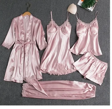 Халат с пеньюаром пижамой и брюками L-XL розовый (226/11)