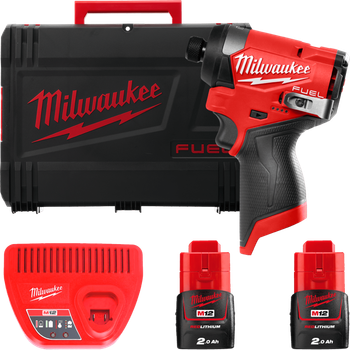 Шуруповерт ударный аккумуляторный бесщеточный 1/4'' HEX MILWAUKEE, M12 FID2-202Х, 170Нм (зарядное устройство С12 С, 2 аккумулятора