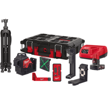 Нивелир лазерный 3D аккумуляторный MILWAUKEE, M12 3PLKIT-401P (360 градусов, зеленый луч) (замена на 4933499379)