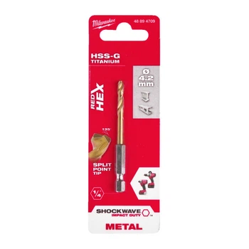 Сверло по металлу RedHEX SHOCKWAVE HSS-TiN MILWAUKEE, диаметр 4.2х74х28мм