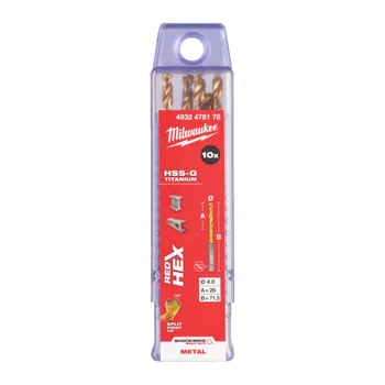 Сверло по металлу RedHEX SHOCKWAVE HSS-TiN MILWAUKEE, диаметр 4.0х71,5х26мм, (10шт), пластиковая коробка