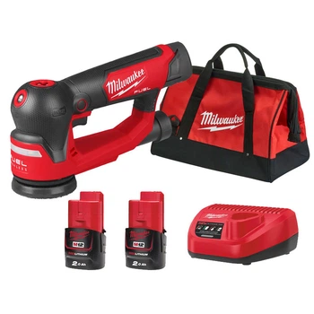 Шлифмашина эксцентриковая аккумуляторная бесщеточная MILWAUKEE, M12 FSDR75-202B, диаметр 75мм (зарядное устройство С12 С, 2