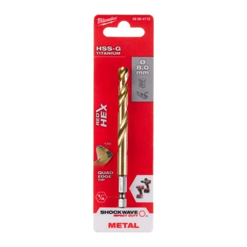 Сверло по металлу RedHEX SHOCKWAVE HSS-TiN MILWAUKEE, диаметр 8,0х111х70мм