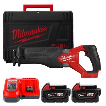 Пила шабельна акумуляторна безщіткова MILWAUKEE, M18 FHZ-502X (зарядний пристрій M12-18 FC, 2 акумулятори М18 В5 5Ач,