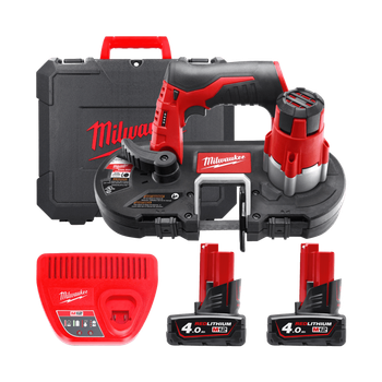 Пила ленточная аккумуляторная MILWAUKEE, M12 BS-402C (зарядное устройство С12 С, 2 аккумулятора М12 В4 4Ач, холст, кейс)