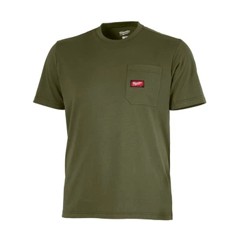 Футболка MILWAUKEE, WTSSGN-XXL c карманом и коротким рукавом, зеленая, (размер XXL)