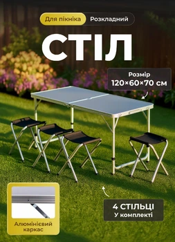 Набір туристичних складних меблів стіл та 4 стільці стіл та стільці для пікніка риболовлі відпочинку на природі розкладний стіл валіза на природу Чорний