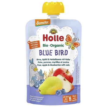 Пюре Blue Bird з грушею яблуком чорницею та вівсом органічне з 6 місяців Holle 100 г (19077307)