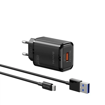 Сетевое зарядное устройство для BAVIN PC2029Y-С 22.5W USB-A 3.0A Super Quick Charge + кабель USB-A/Type-C Black