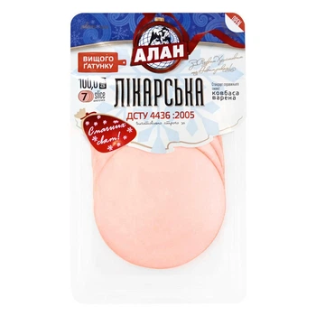 Ковбаса Лiкарська в/г ДСТУ Алан 100 г (21396467)