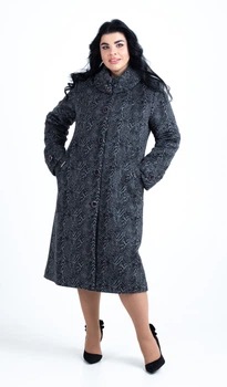 Класичне пальто на утеплювачі Lady Prestige Л614з 60 сіре з візерунком