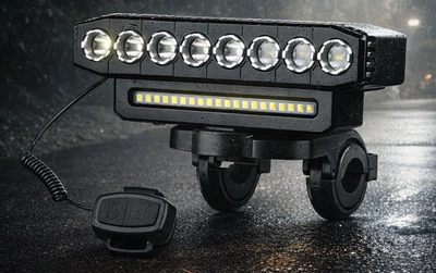 Велосипедная LED фара 8 LED+COB с сигналом, повербанком USB и аккумулятором 6000 mAh, влагозащищенная, с пультом управления.