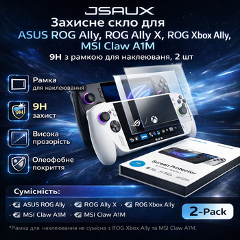 Защитное стекло JSAUX для ASUS ROG Ally, ROG Ally X, ROG Xbox Ally, MSI Claw A1M 9H с рамкой для наклеивания Глянцевое