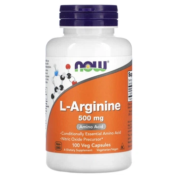 L-аргінін Now Foods (L-arginine) 500 мг 100 капсул (NOW-00030)
