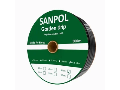 Крапельна стрічка SANPOL 500м 16мм 1,38л/г 8mil 40см GARDEN DRIP