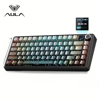 Механічна клавіатура AULA F75 MAX ігрова з екраном Black Gradient (RGB, Bluetooth/2.4G/USB-C, Hotswap, Gasket Mount)