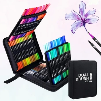 Премиум-набор двусторонних маркеров "Dual Brush Pens", 100 цветов, в сумке для хранения.