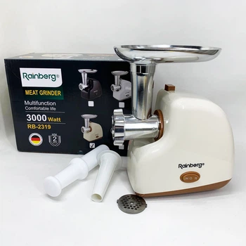 Мясорубка электрическая Rainberg RB-2319 с системой реверса насадка куббе 3000Вт Beige