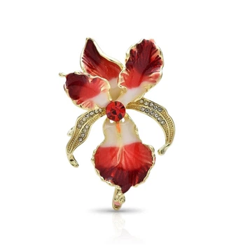 Брошь BROCHE бижутерия Цветы Орхидея с кристаллами красная BRBF115364