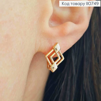Серьги "Ромбы", длина 1,4см, английская застежка, XUPING 18K