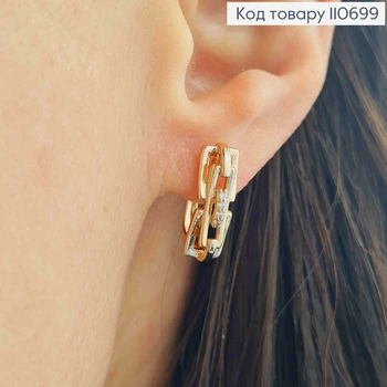 Серьги "Ланки" с Блестящими камушками, длина 1,7см, английская застежка, Xuping 18К