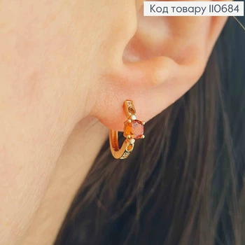 Серьги кольца с камнем Янтарного цвета, диаметр 1,2см, Xuping 18К