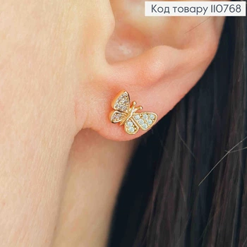 Серьги гвоздики "Бабочки" в Блестящих камушках, 0,6*1см, XUPING 18К