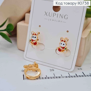 Серьги кольца "Зайчонок" в Красном платье, диаметр 1см, XUPING 18K