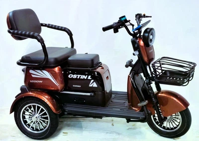Електричний трицикл Corso «Ostin L» NL-934068 (1) + 1 ЯЩИК АКУМ, двигун 1200W, акумулятор 72V/24Ah літій-залізно-фосфатний, колеса 300-10, в коробці - Коричневий