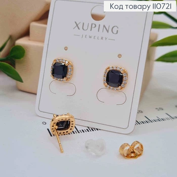 Серьги гвоздки Черный камешок, размером 0,9*0,9см, Xuping 18K