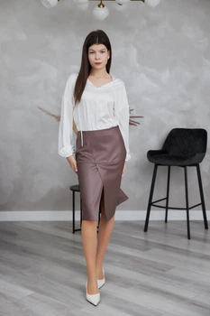 Спідниця жіноча Estilo повсякденна-casual екошкіра шоколадний 05-053 48р