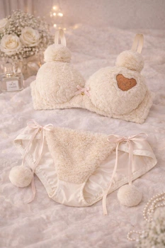 Комплект женского белья Teddy Fluffy Cream с плюшевым топом и трусиками, размер S